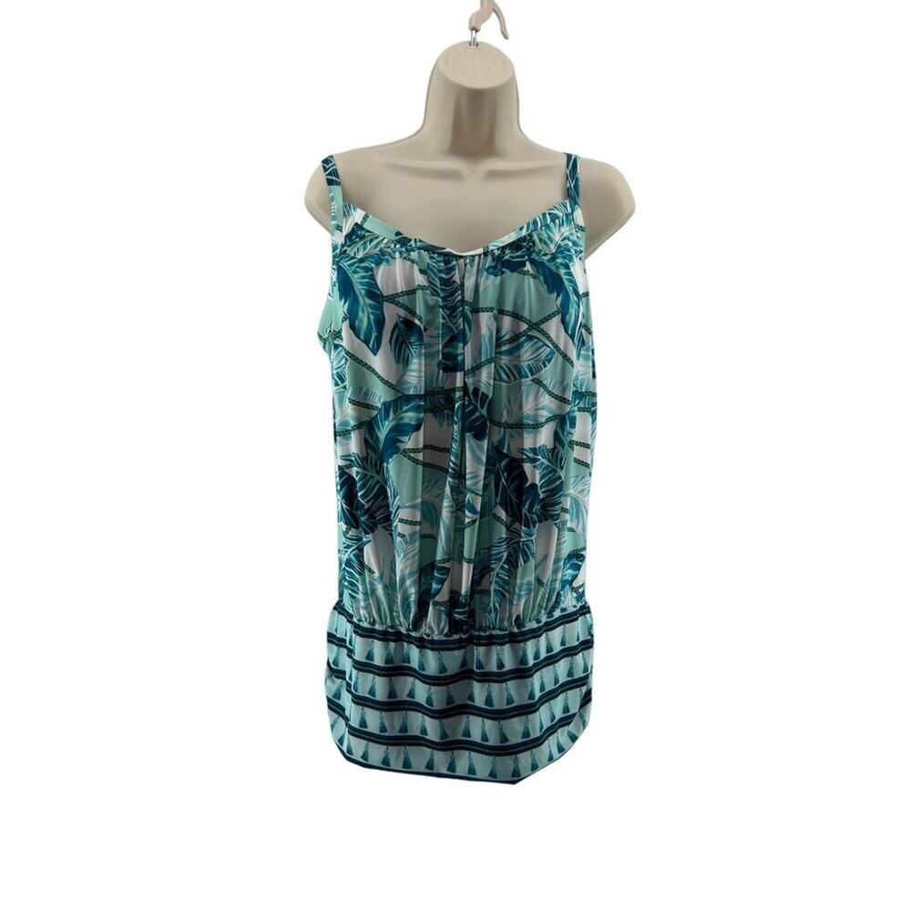 Swimsuits For All Plus Size Lightweight Blouson Tankini Top Size 16 Teal Ropes